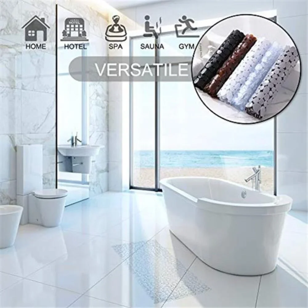 Non Slip Bathtub Shower Mat Pebble Design Suction Cups Drain Holes Clear